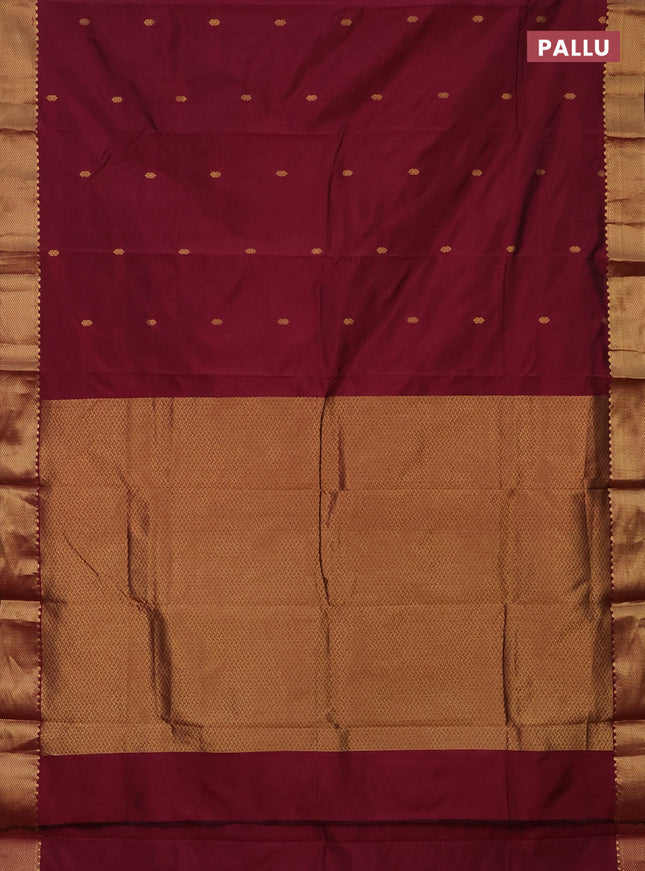 Arani semi silk saree dark magenta pink with zari woven buttas and zari woven border