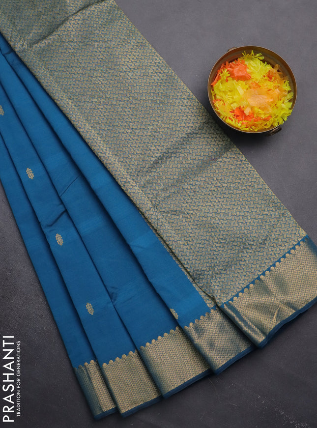 Arani semi silk saree peacock blue with zari woven buttas and zari woven border