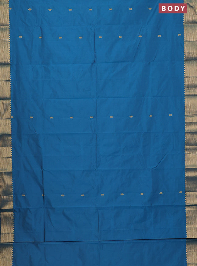 Arani semi silk saree peacock blue with zari woven buttas and zari woven border