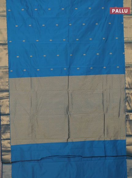 Arani semi silk saree peacock blue with zari woven buttas and zari woven border