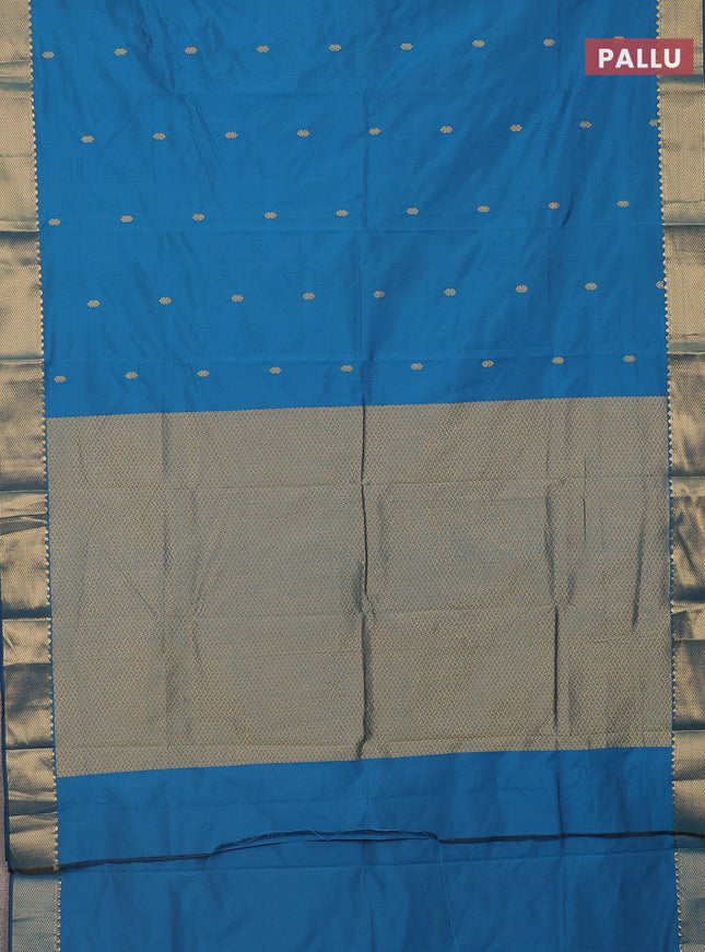Arani semi silk saree peacock blue with zari woven buttas and zari woven border