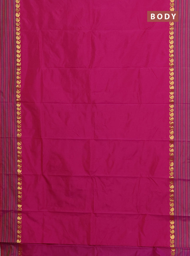 Arani semi silk saree purple and light green with plain body and paisley zari woven simple border