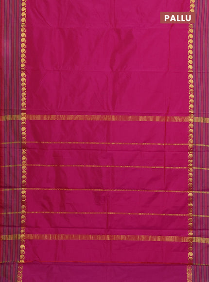 Arani semi silk saree purple and light green with plain body and paisley zari woven simple border