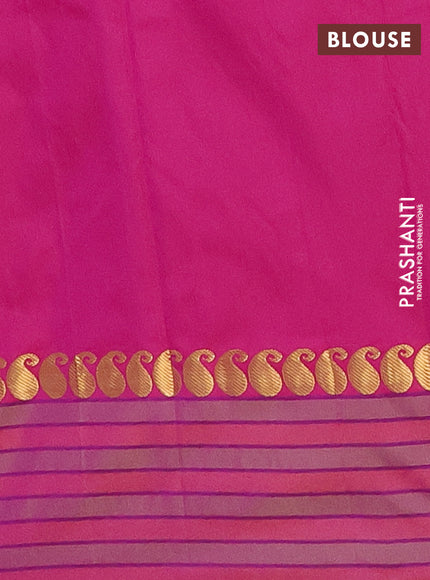 Arani semi silk saree purple and light green with plain body and paisley zari woven simple border