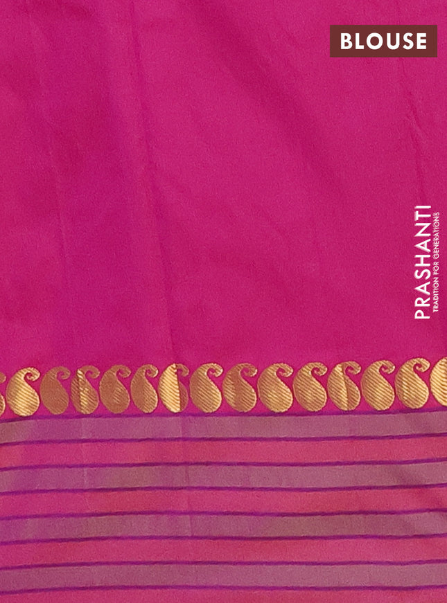 Arani semi silk saree purple and light green with plain body and paisley zari woven simple border