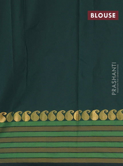 Arani semi silk saree bottle green and mustard yellow with plain body and paisley zari woven simple border