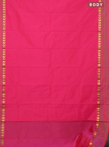 Arani semi silk saree candy pink and light green shade with plain body and paisley zari woven simple border