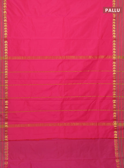 Arani semi silk saree candy pink and light green shade with plain body and paisley zari woven simple border