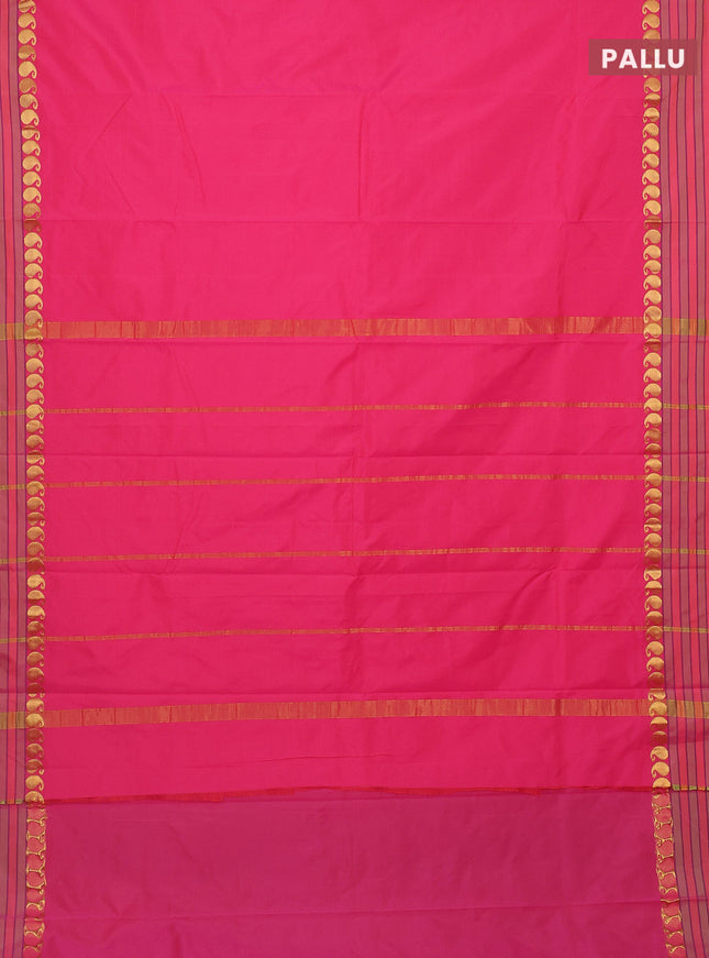 Arani semi silk saree candy pink and light green shade with plain body and paisley zari woven simple border