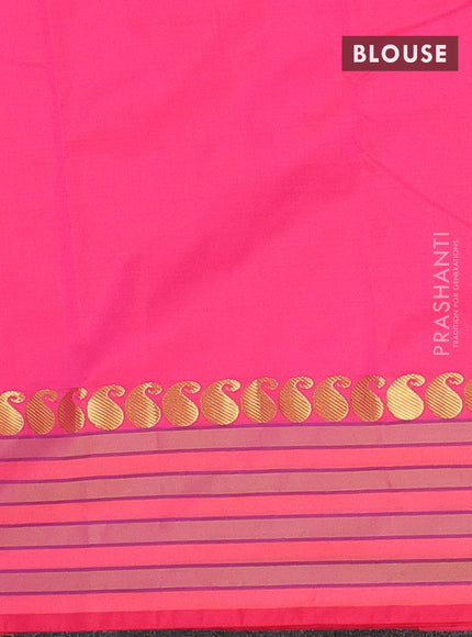 Arani semi silk saree candy pink and light green shade with plain body and paisley zari woven simple border