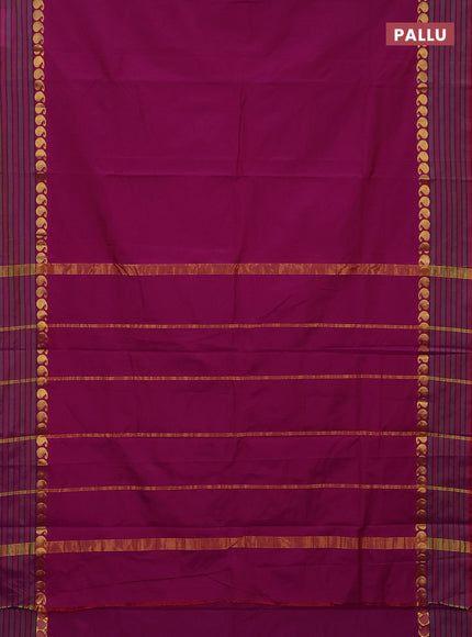 Arani semi silk saree dual shade of purple and green shade with plain body and paisley zari woven simple border