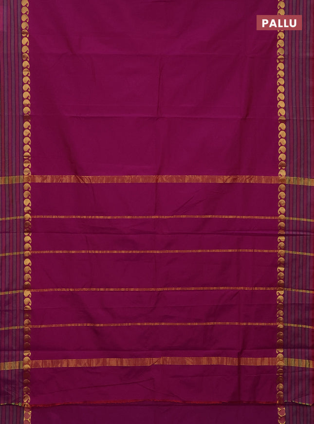 Arani semi silk saree dual shade of purple and green shade with plain body and paisley zari woven simple border