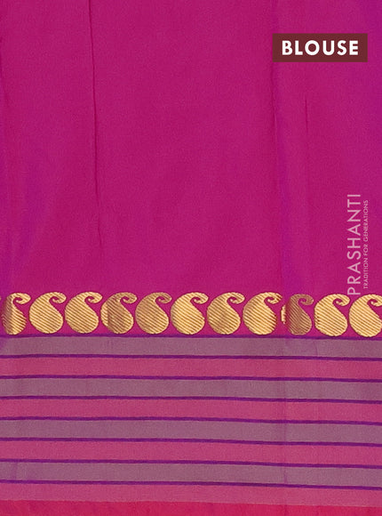 Arani semi silk saree dual shade of purple and green shade with plain body and paisley zari woven simple border