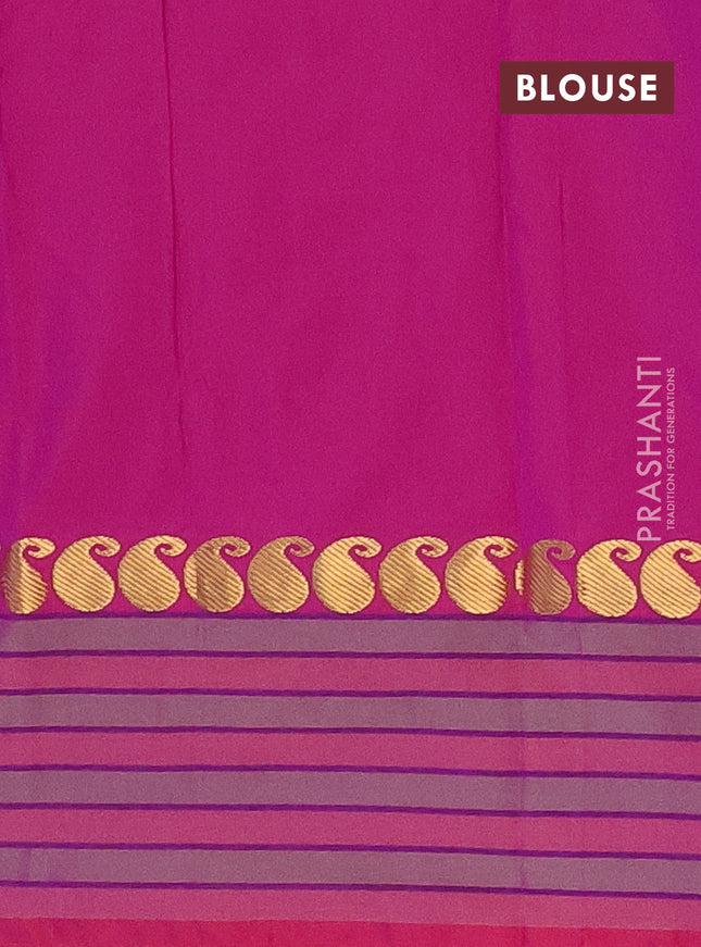 Arani semi silk saree dual shade of purple and green shade with plain body and paisley zari woven simple border