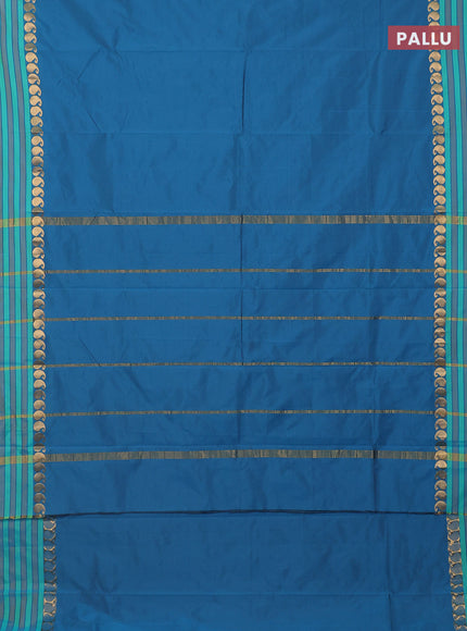 Arani semi silk saree peacock blue and teal green with plain body and paisley zari woven simple border