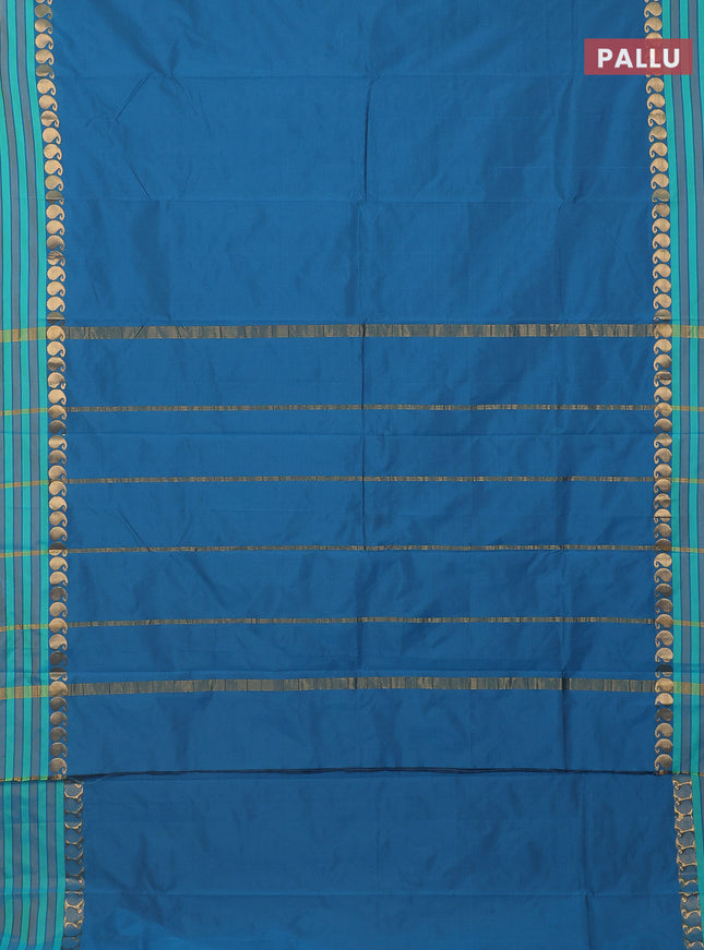 Arani semi silk saree peacock blue and teal green with plain body and paisley zari woven simple border