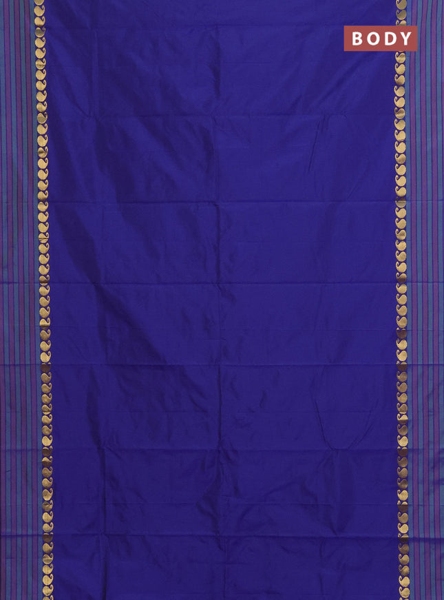 Arani semi silk saree blue and green shade with plain body and paisley zari woven simple border