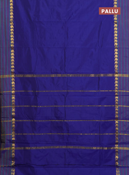 Arani semi silk saree blue and green shade with plain body and paisley zari woven simple border
