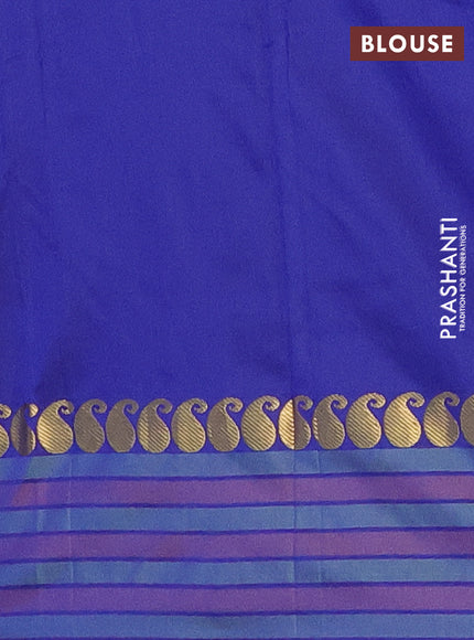 Arani semi silk saree blue and green shade with plain body and paisley zari woven simple border