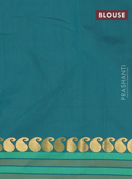 Arani semi silk saree peacock green and green with plain body and paisley zari woven simple border