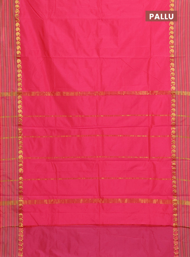 Arani semi silk saree peach pink with plain body and paisley zari woven simple border