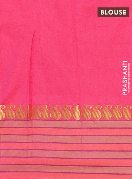 Arani semi silk saree peach pink with plain body and paisley zari woven simple border