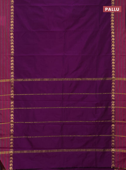 Arani semi silk saree purple and green shade with plain body and paisley zari woven simple border