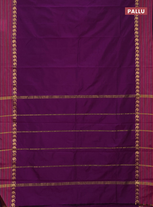 Arani semi silk saree purple and green shade with plain body and paisley zari woven simple border