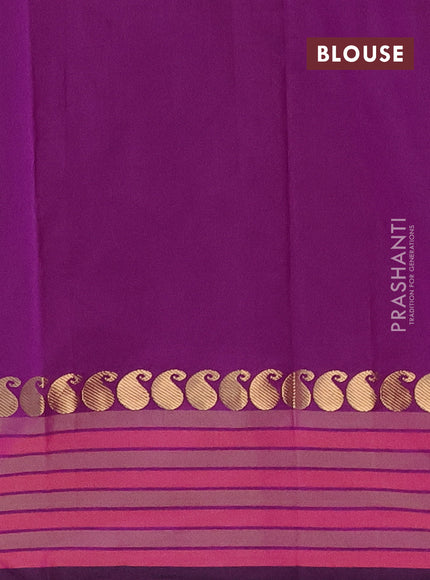 Arani semi silk saree purple and green shade with plain body and paisley zari woven simple border
