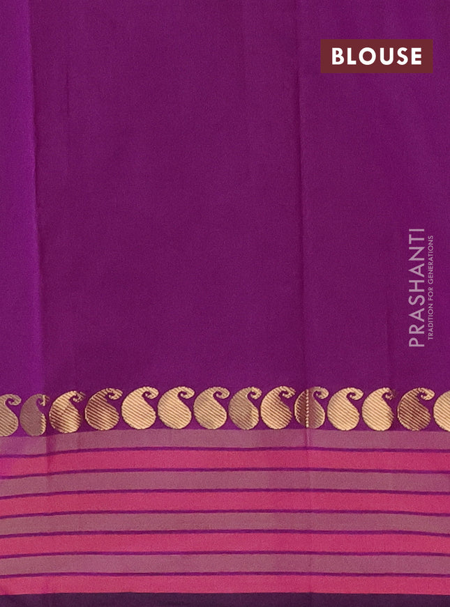 Arani semi silk saree purple and green shade with plain body and paisley zari woven simple border