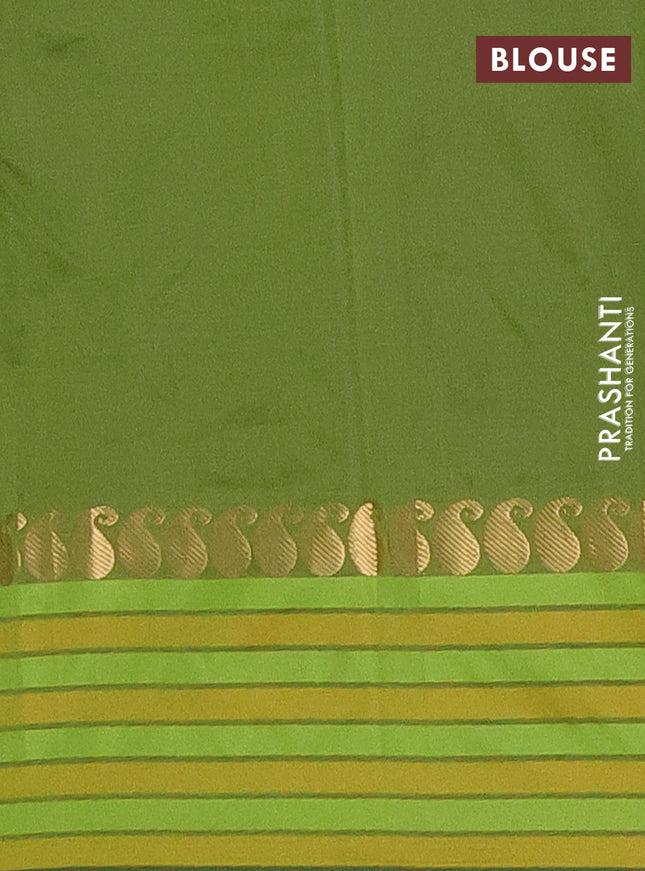 Arani semi silk saree sap green and mustard yellow with plain body and paisley zari woven simple border