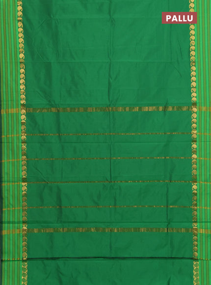 Arani semi silk saree green and light green with plain body and paisley zari woven simple border