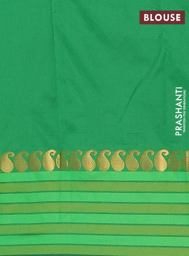 Arani semi silk saree green and light green with plain body and paisley zari woven simple border