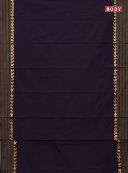 Arani semi silk saree deep purple and green with plain body and paisley zari woven simple border