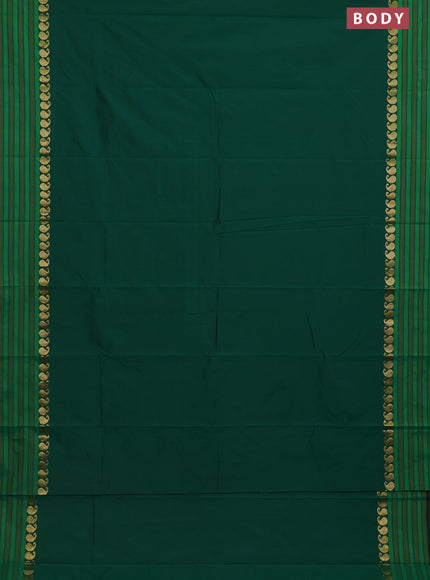 Arani semi silk saree green and light green with plain body and paisley zari woven simple border