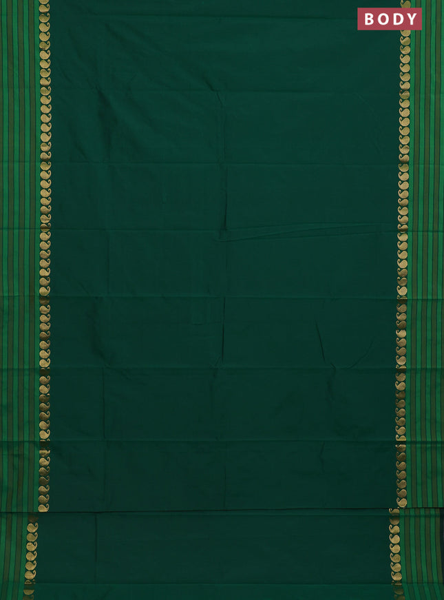 Arani semi silk saree green and light green with plain body and paisley zari woven simple border