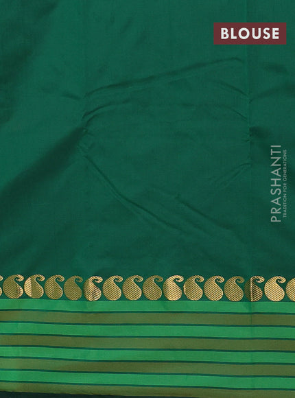 Arani semi silk saree green and light green with plain body and paisley zari woven simple border