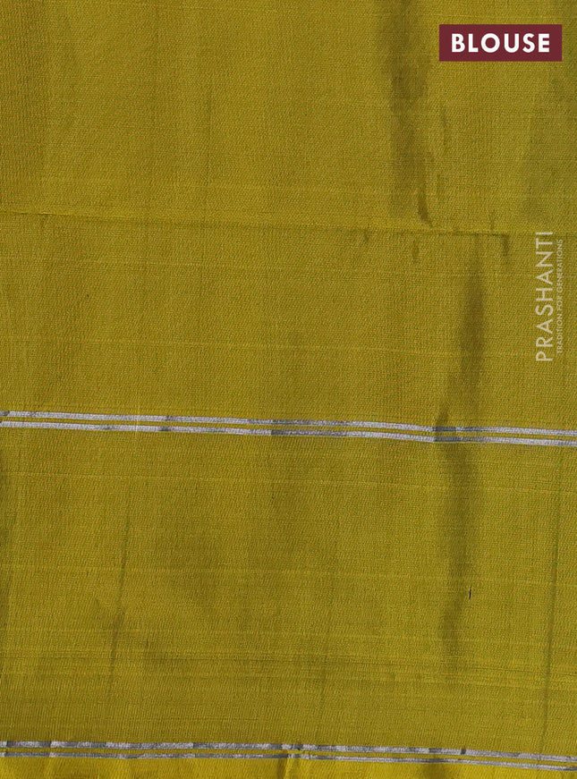 Pure soft silk saree grey and yellow with silver zari woven buttas and rettapet zari woven border
