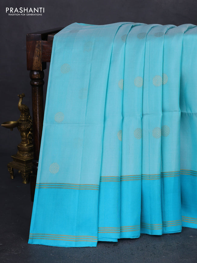Pure soft silk saree teal blue with zari woven buttas and rettapet zari woven border