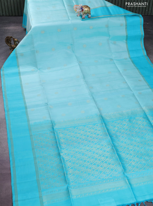 Pure soft silk saree teal blue with zari woven buttas and rettapet zari woven border