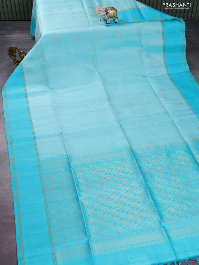 Pure soft silk saree teal blue with zari woven buttas and rettapet zari woven border