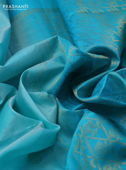 Pure soft silk saree teal blue with zari woven buttas and rettapet zari woven border