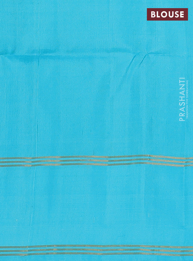 Pure soft silk saree teal blue with zari woven buttas and rettapet zari woven border