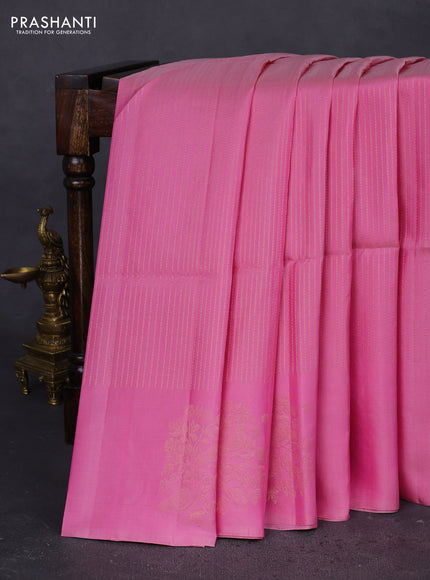Pure soft silk saree light pink with allover zari weaves and zari woven butta border