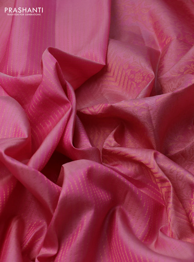 Pure soft silk saree light pink with allover zari weaves and zari woven butta border