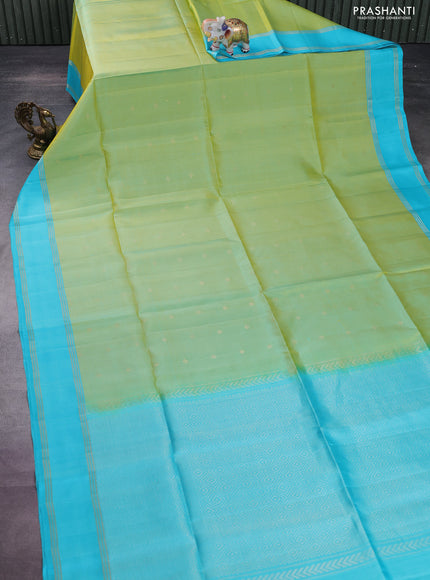 Pure soft silk saree light green and teal blue with zari woven buttas and rettapet zari woven border