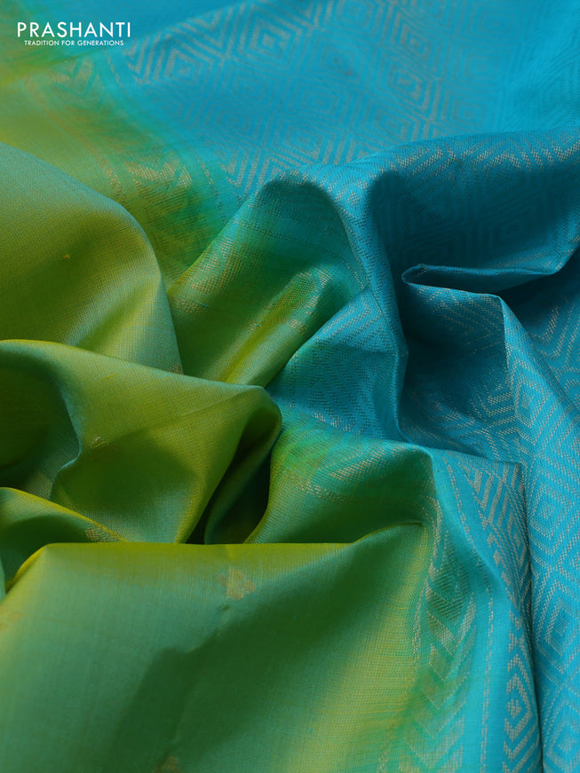 Pure soft silk saree light green and teal blue with zari woven buttas and rettapet zari woven border
