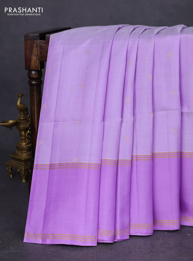 Pure soft silk saree lavender with zari woven floral buttas and rettapet zari woven border