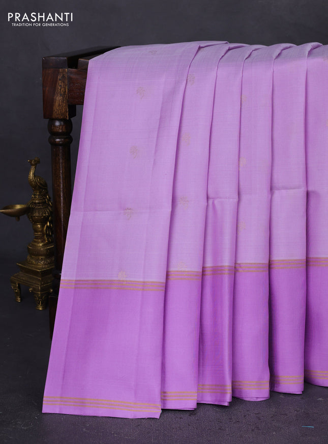 Pure soft silk saree lavender with zari woven floral buttas and rettapet zari woven border