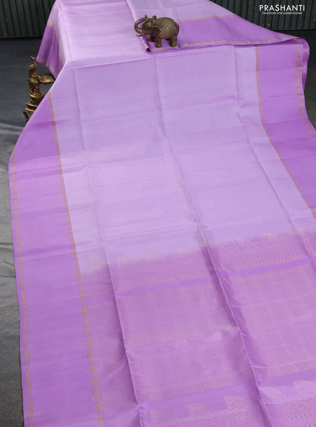 Pure soft silk saree lavender with zari woven floral buttas and rettapet zari woven border